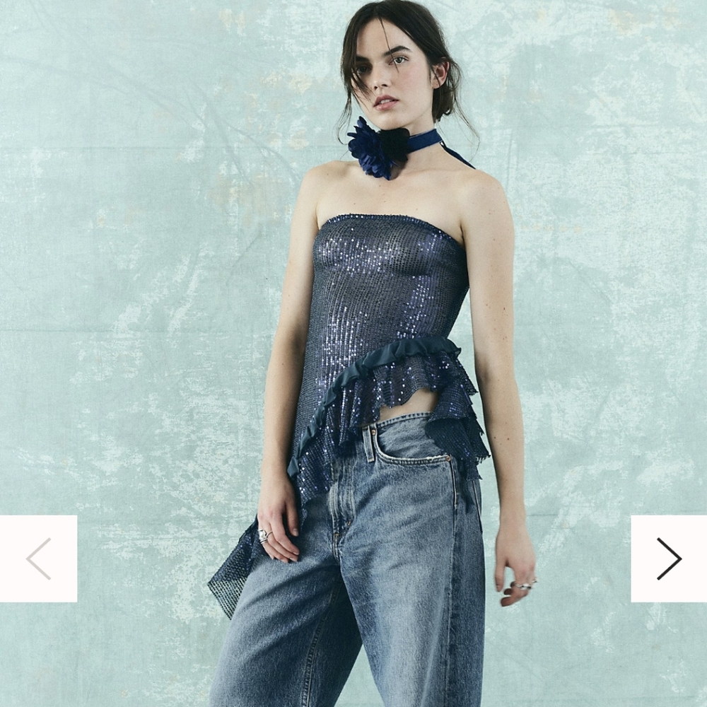 Free People strapless asymmetrical sequin top